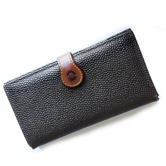 Mulberry Handbags - Mulberry Wallet Long Bifold Brown Caviar Leather Tan Leather Trim Vintage